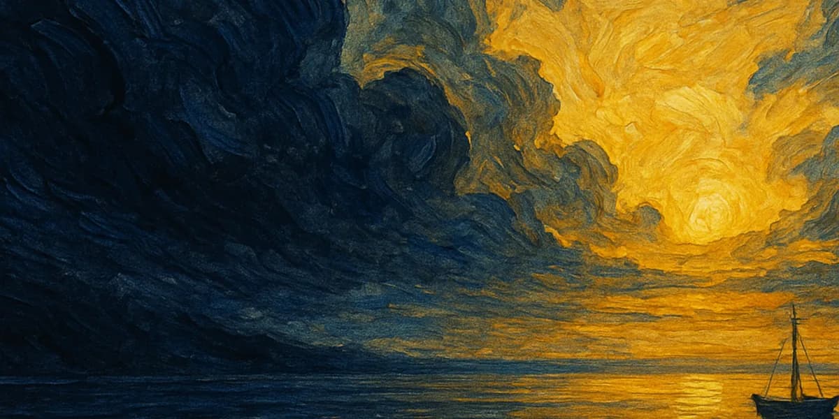 Dawn breaking through storm clouds over a calm sea — a visual metaphor for hope and recovery