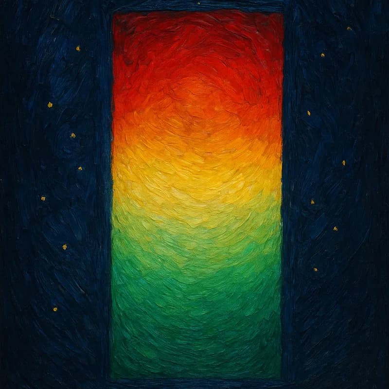 Abstract gradient spectrum from green (minimal) through amber to red (severe) representing PHQ-9 severity bands