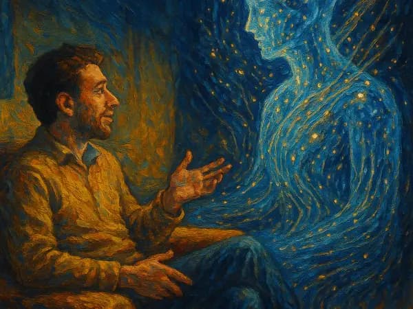 Abstract illustration of a person having a private conversation with an AI psychologist