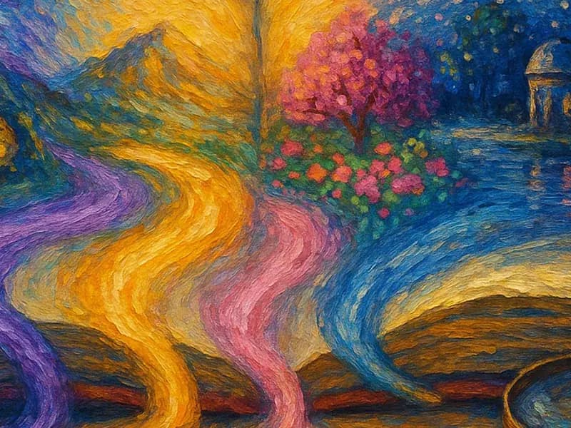 Watercolor illustration representing personality as a rich landscape of traits, strengths, and hidden depths